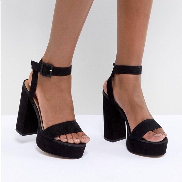 ASOS Shoes - ASOS DESIGN Hostess Faux-Suede Platform Heeled Sandals Black Size 4 New